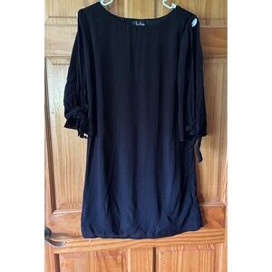 Lulus Black Cold Shoulder Shift Dress M Bow Sleeve Tunic Mini NWT